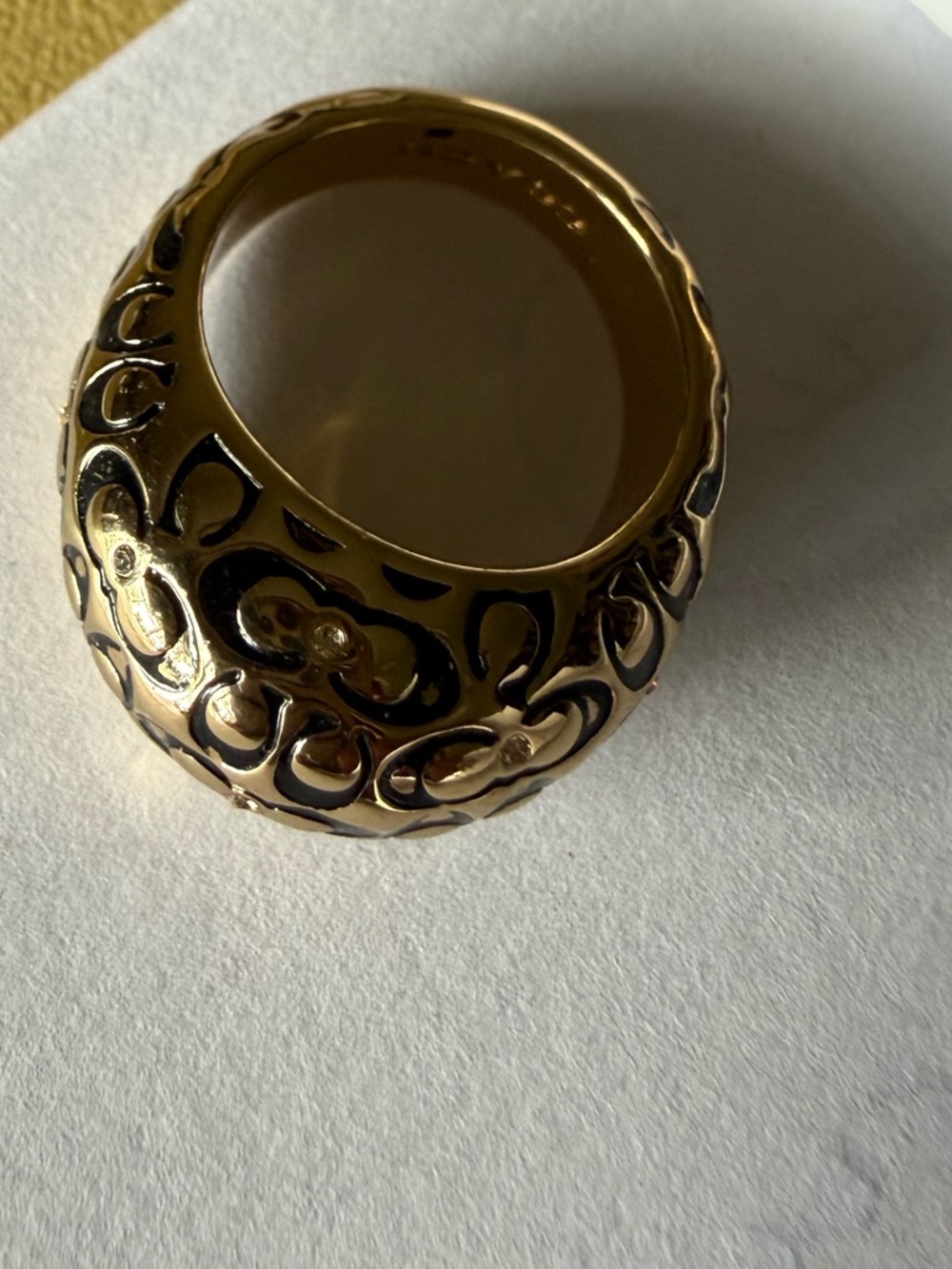 Coach Gold-Tone Floral Dome Ring with Black Accents